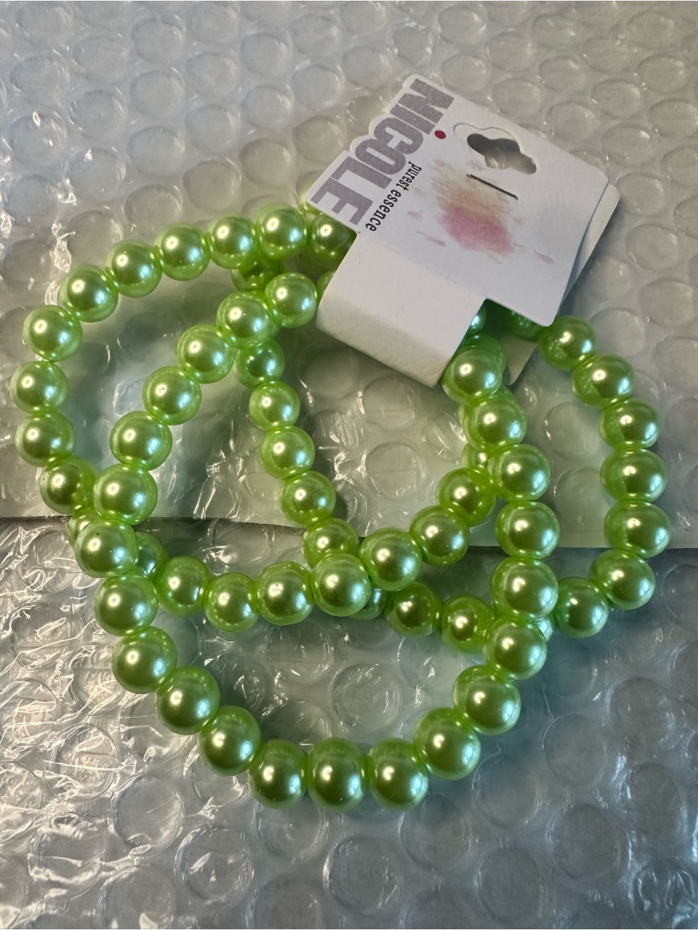 Nicole Miller Lime Green Pearl Stretch Bracelet Set - 3 Pack